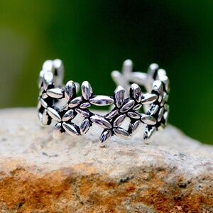 New Handmade Sterling Silver Flower Ring | Adjustable Floral Band
